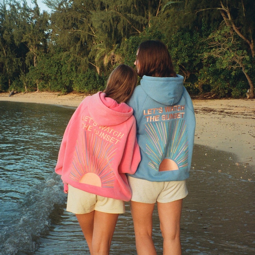 Dandy Worldwide Lets Watch the Sunset Oversized Lux Hoodie Vintage Washed Pink L - Picture 3 of 9